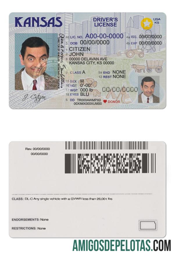 Carta de condução do Kansas nos EUA amostra